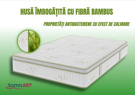 Saltea cu memorie si arcuri Bambus Super Confort Pocket Multilayer 200x200, inaltime 25 cm, husa matlasata, sistem 3D, manere, fermitate medie [4]
