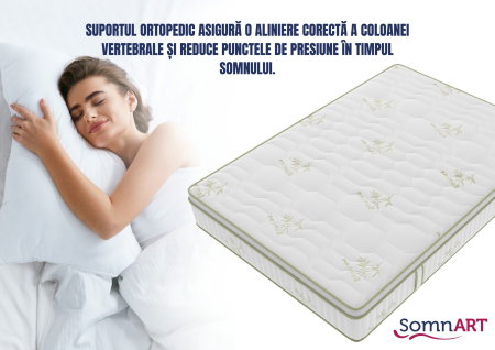 Saltele cu Memory - Saltea cu memorie si arcuri Bambus Super Confort Pocket Multilayer 200x200, inaltime 25 cm, husa matlasata, sistem 3D, manere, fermitate medie