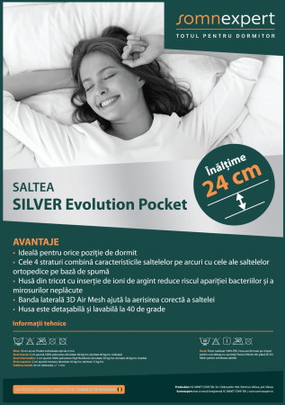 Saltea cu memorie și arcuri individuale Somnexpert Silver Evolution Pocket Spring 160x190, înălțime 24 cm, husă detașabilă, fermitate medie [8]