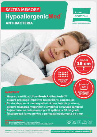 Saltea cu memorie Somnart Memory HypoallergenicMed Antibacteria 90x200, înălțime 18 cm, antibacterii, husă 3D detașabilă, fermitate medie [8]