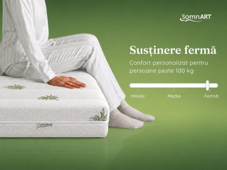Saltele cu Memory - Saltea cu memorie Somnart XXL Memory Plus 90x200, înălțime 25 cm, pentru persoane supraponderale, husă Aloe Vera detașabilă, rulată, fermitate mare