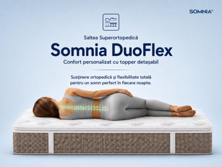 Saltele cu Memory - Saltea cu memorie Somnia DuoFlex 90×200, înălțime 27 cm, cu topper integrat, detasabil, fermitate mediu-tare