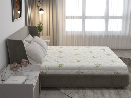 Saltele cu Spumă - Saltea cu spumă poliuretanică Confort 4Family Aloe Vera 180x200 Somnart, înălțime 14 cm, husă lavabilă și detașabilă cu fermoar, fermitate medie