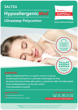 Saltea cu spumă poliuretanică HypoallergenicMed PolyCotton 140x200, hipoalergenică, husă lavabilă și detașabilă cu fermoar, fermitate medie [7]