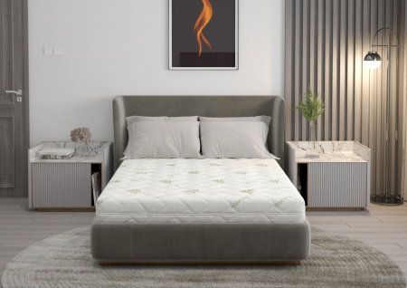 Produs în România - Saltea cu spumă poliuretanică Somnart FermiMax Aloe Vera 180x200, înălțime 15 cm, anatomică, husă lavabilă și detașabilă cu fermoar, fermitate ridicată