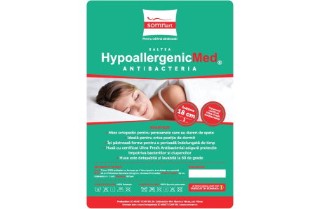 Saltea cu spumă poliuretanică Somnart HypoallergenicMed Antibacteria, 140x200, înălțime 18 cm, antibacterii, husă detașabilă cu fermoar, fermitate medie [7]