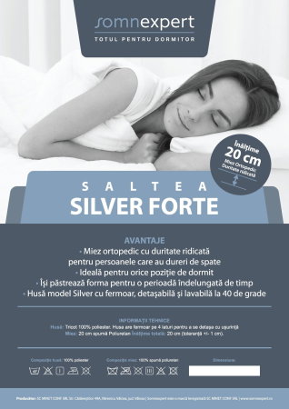 Saltea cu spuma poliuretanica Somnexpert Silver FORTE, 180x200, inaltime 20 cm, ortopedica, husa tricot Silver lavabila, manere, fermitate mare [7]