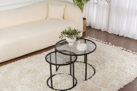 Masute Cafea - Set 2 masute de cafea BLACK-60-42, 60x60x43 cm