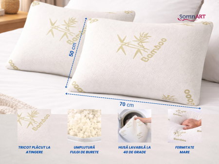 Perne - Set 2 perne Bamboo Memory Somnart, husa detasabila bambus, 50x70 cm