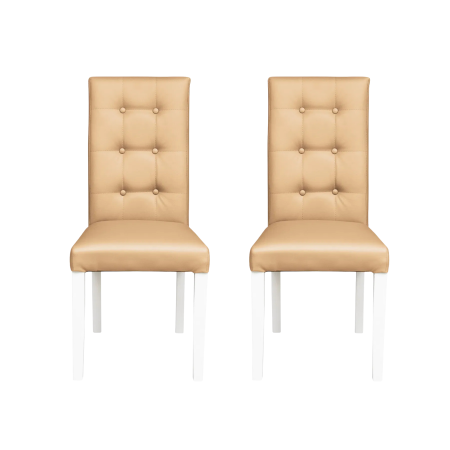 Seturi Scaune - Set 2 scaune living TEO LUX, picioare lemn alb, piele ecologica bej, 46x60x98 cm
