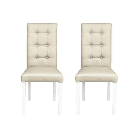 Seturi Scaune - Set 2 scaune living TEO LUX, picioare lemn alb, piele ecologica crem, 46x60x98 cm