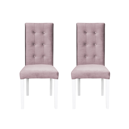 Seturi Scaune - Set 2 scaune living TEO LUX, picioare lemn alb, stofa roz pudra, 46x60x98 cm