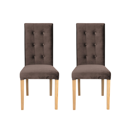 Seturi Scaune - Set 2 scaune living TEO LUX, picioare lemn natur, stofa maro, 46x60x98 cm