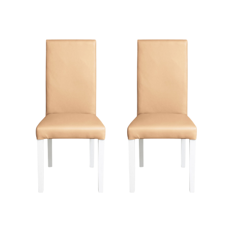 Set 2 scaune living TEO, picioare lemn alb, piele ecologica bej, 46x60x98 cm [0]