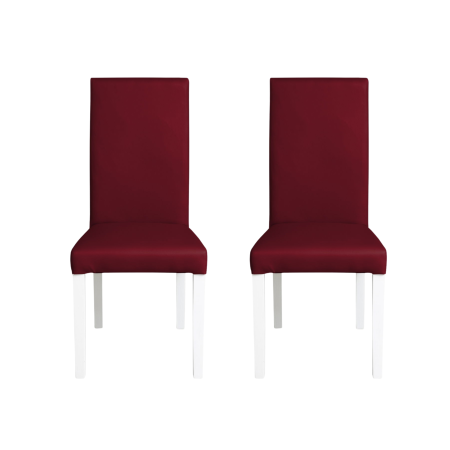 Seturi Scaune - Set 2 scaune living TEO, picioare lemn alb, piele ecologica bordo, 46x60x98 cm