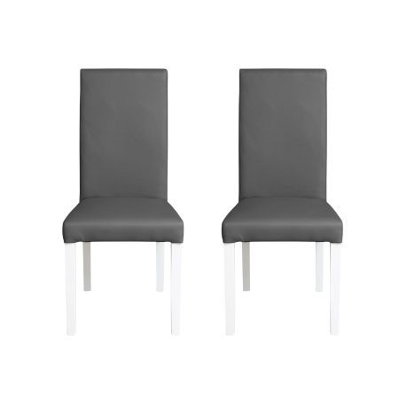 Seturi Scaune - Set 2 scaune living TEO, picioare lemn alb, piele ecologica gri, 46x60x98 cm