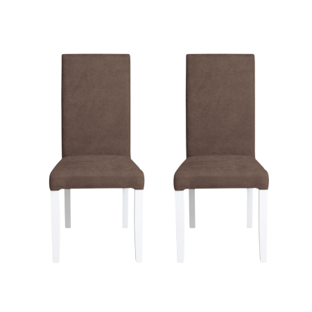 Seturi Scaune - Set 2 scaune living TEO, picioare lemn alb, stofa maro, 46x60x98 cm
