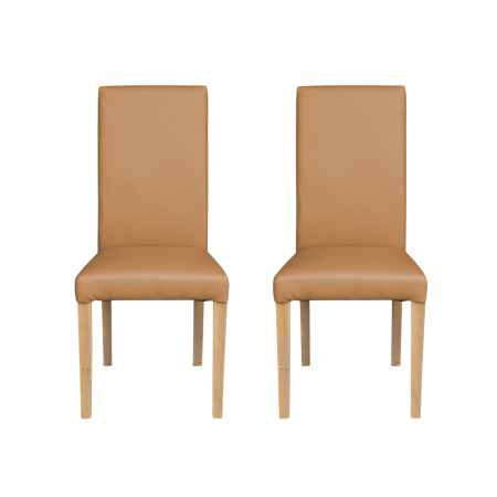 Seturi Scaune - Set 2 scaune living TEO, picioare lemn natur, piele ecologica bej inchis, 46x60x98 cm