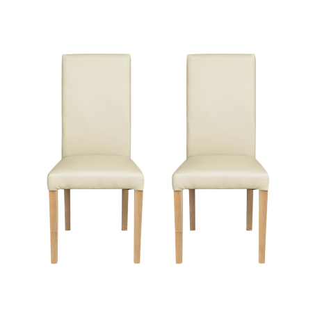 Seturi Scaune - Set 2 scaune living TEO, picioare lemn natur, piele ecologica crem, 46x60x98 cm