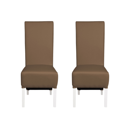 Seturi Scaune - Set 2 scaune living VANESSA, picioare lemn alb, piele ecologica cappuccino, 47x60x110 cm
