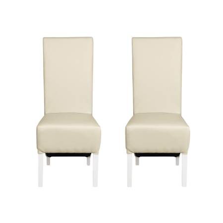 Seturi Scaune - Set 2 scaune living VANESSA, picioare lemn alb, piele ecologica crem, 47x60x110 cm