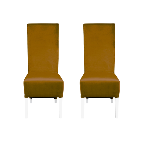 Seturi Scaune - Set 2 scaune living VANESSA, picioare lemn alb, stofa galben, 47x60x110 cm