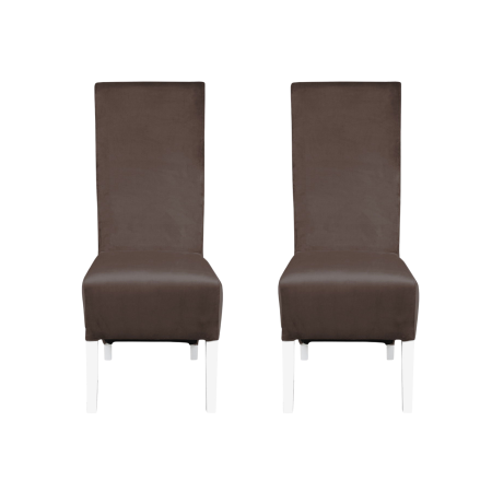 Seturi Scaune - Set 2 scaune living VANESSA, picioare lemn alb, stofa maro, 47x60x110 cm