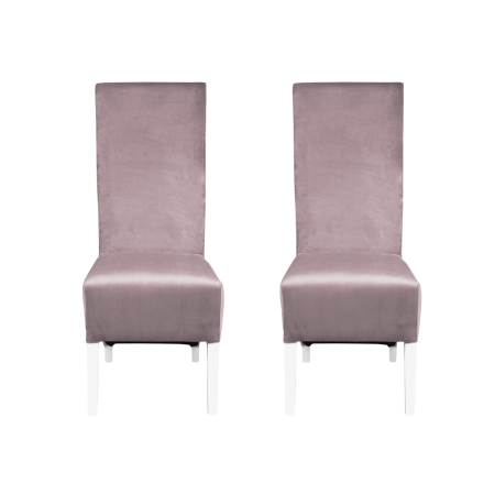 Seturi Scaune - Set 2 scaune living VANESSA, picioare lemn alb, stofa roz pudra, 47x60x110 cm