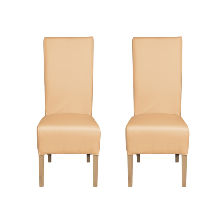 Seturi Scaune - Set 2 scaune living VANESSA, picioare lemn natur, piele ecologica bej, 47x60x110 cm