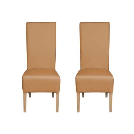 Seturi Scaune - Set 2 scaune living VANESSA, picioare lemn natur, piele ecologica bej inchis, 47x60x110 cm