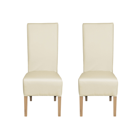 Seturi Scaune - Set 2 scaune living VANESSA, picioare lemn natur, piele ecologica crem, 47x60x110 cm