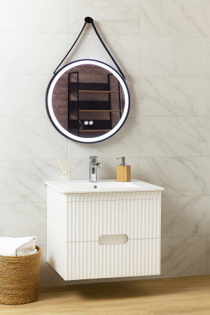 Baza cu Lavoar - Set Baza front MDF cu Lavoar si Oglinda cu iluminare LED, seria 009, suspendata, cu sertare, 60 cm, alb