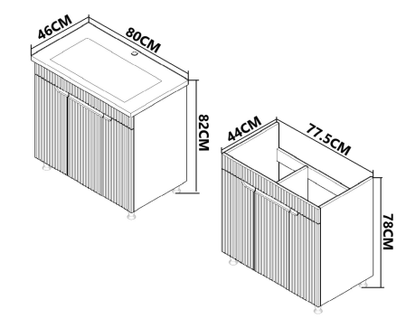 Mobilier Baie - Set Baza front MDF si Lavoar seria 733, montat, 80 cm, crem