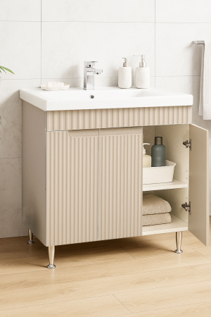 Mobilier Baie - Set Baza front MDF si Lavoar seria 733, montat, 80 cm, crem