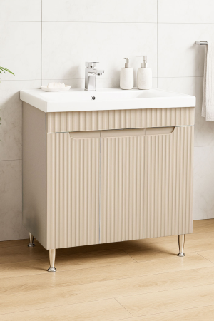 Mobilier Baie - Set Baza front MDF si Lavoar seria 733, montat, 80 cm, crem