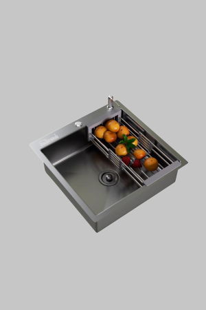 Sanitare - Set chiuveta bucatarie, inox 3 mm, baterie extractibila 3 functii, cos scurgere vase, dozator detergent, 50x50 cm