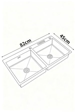 Set chiuveta cuva dubla pentru corp 80 cm, inox 3mm, baterie extractibila 3 functii, cos scurgere vase, dozator de detergent, suport pentru cutite, 82x45 cm [4]