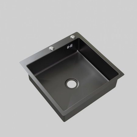 Sanitare - Set chiuveta de bucatarie, inox negru grafit 3 mm, baterie extractibila 3 functii , sifon, dozator detergent, cos scurgere vase, 50x50 cm