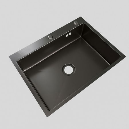 Sanitare - Set chiuveta de bucatarie, inox negru grafit 3mm, baterie extractibila 3 functii, sifon, dozator detergent, cos scurgere vase, 60x45 cm