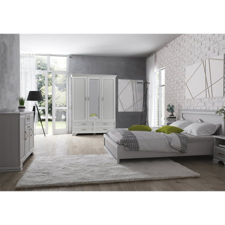 Dormitoare Clasice - Set dormitor TIFFANY II, 5 piese, pat 160x200 cm, dulap 3 usi si 4 sertare, comoda, 2 noptiere, crem fineline