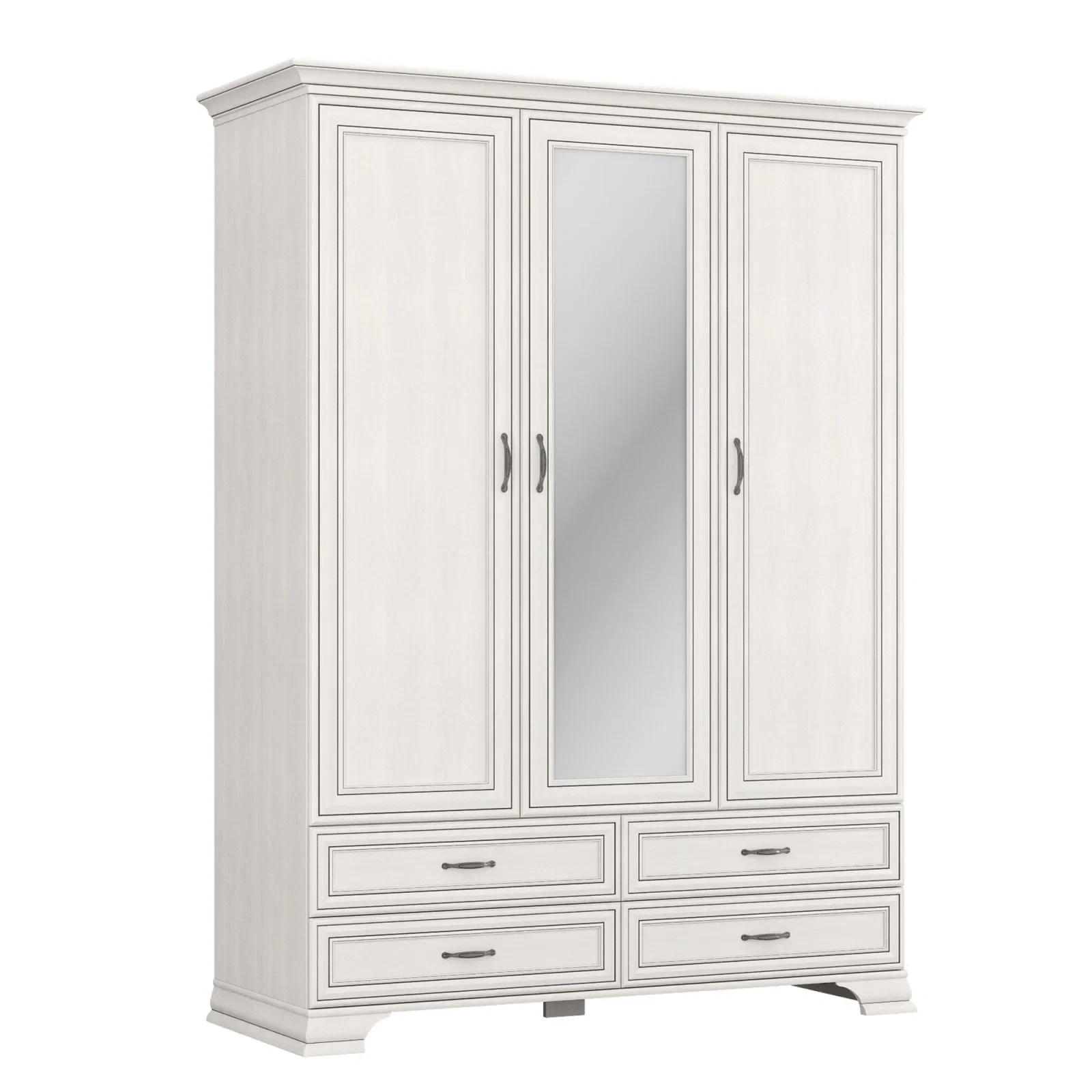 Dormitoare Clasice - Set dormitor TIFFANY II, 5 piese, pat 160x200 cm, dulap 3 usi si 4 sertare, comoda, 2 noptiere, crem fineline