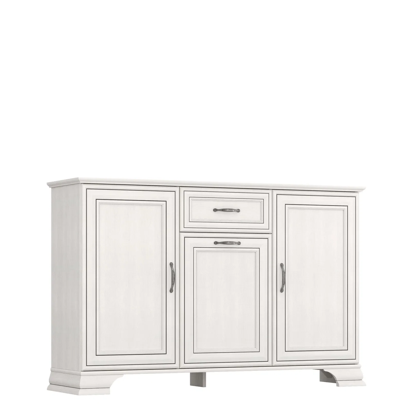 Dormitoare Clasice - Set dormitor TIFFANY II, 5 piese, pat 160x200 cm, dulap 3 usi si 4 sertare, comoda, 2 noptiere, crem fineline