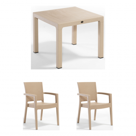 Set gradina cu masa CLASSI 90x90 cm + 2 scaune PARIS 62x58x88 cm, model ratan, cappuccino - ExpoMob [0]