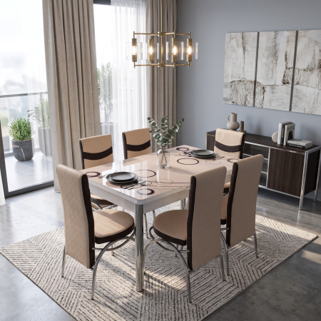 Mese Bucatarie - Set Lara, masa extensibila cu 6 scaune, 165x80x65 cm - ExpoMob