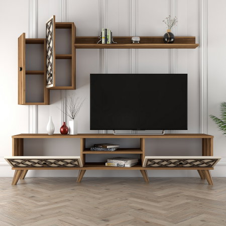 Livinguri - Set Living CLASS S, comoda TV cu raft de perete si dulapuri