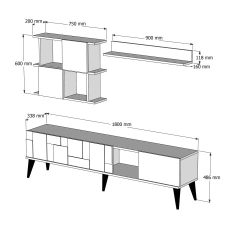 Set Living MADRID, comoda TV si corpuri suspendate, 180x33,8x48,6 cm [5]