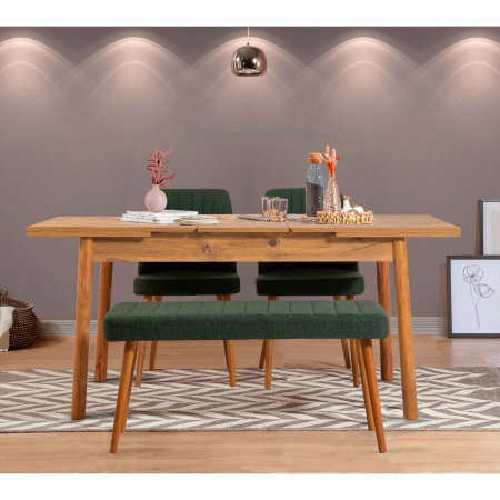 Mese si Scaune - Set masa extensibila si scaune SANTIAGO ATLANTICE, 4 piese, pin atlantic, 120-153x75x77 cm
