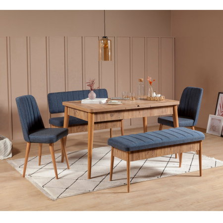 Set masa extensibila si scaune VINA, 5 piese, pin atlantic + albastru inchis, 130x80x77 cm