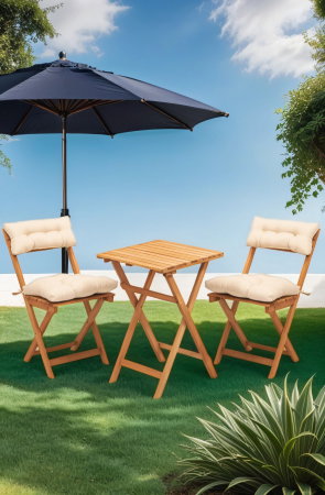 Seturi Masa si Scaune Gradina - Set masuta si 2 scaune gradina MY001A, 3 piese, crem + natural, 50x50x72 cm