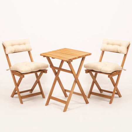 Seturi Masa si Scaune Gradina - Set masuta si 2 scaune gradina MY001A, 3 piese, crem + natural, 50x50x72 cm
